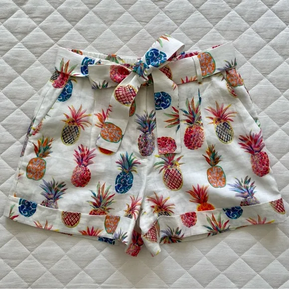 🍍 J. Crew, Piña Colada Ratti Painted Pineapple Linen Shorts