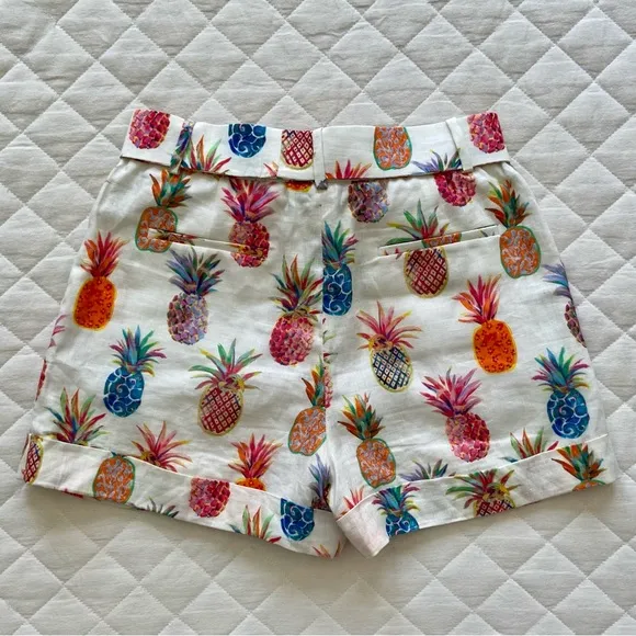 🍍 J. Crew, Piña Colada Ratti Painted Pineapple Linen Shorts