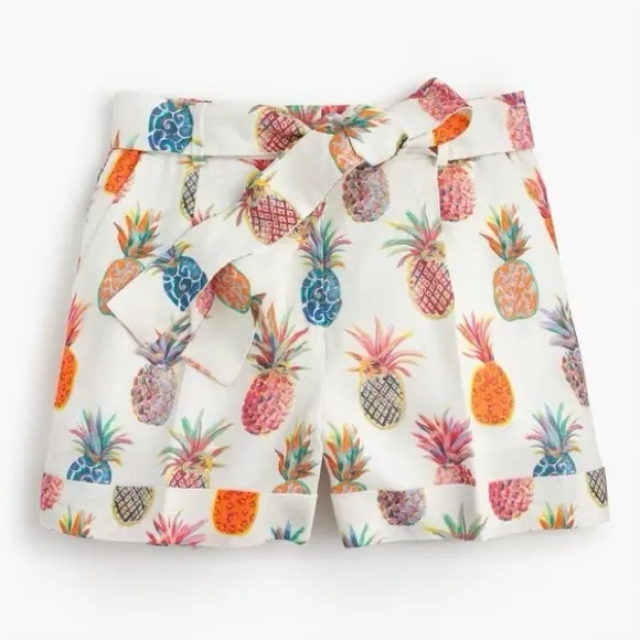 🍍 J. Crew, Piña Colada Ratti Painted Pineapple Linen Shorts