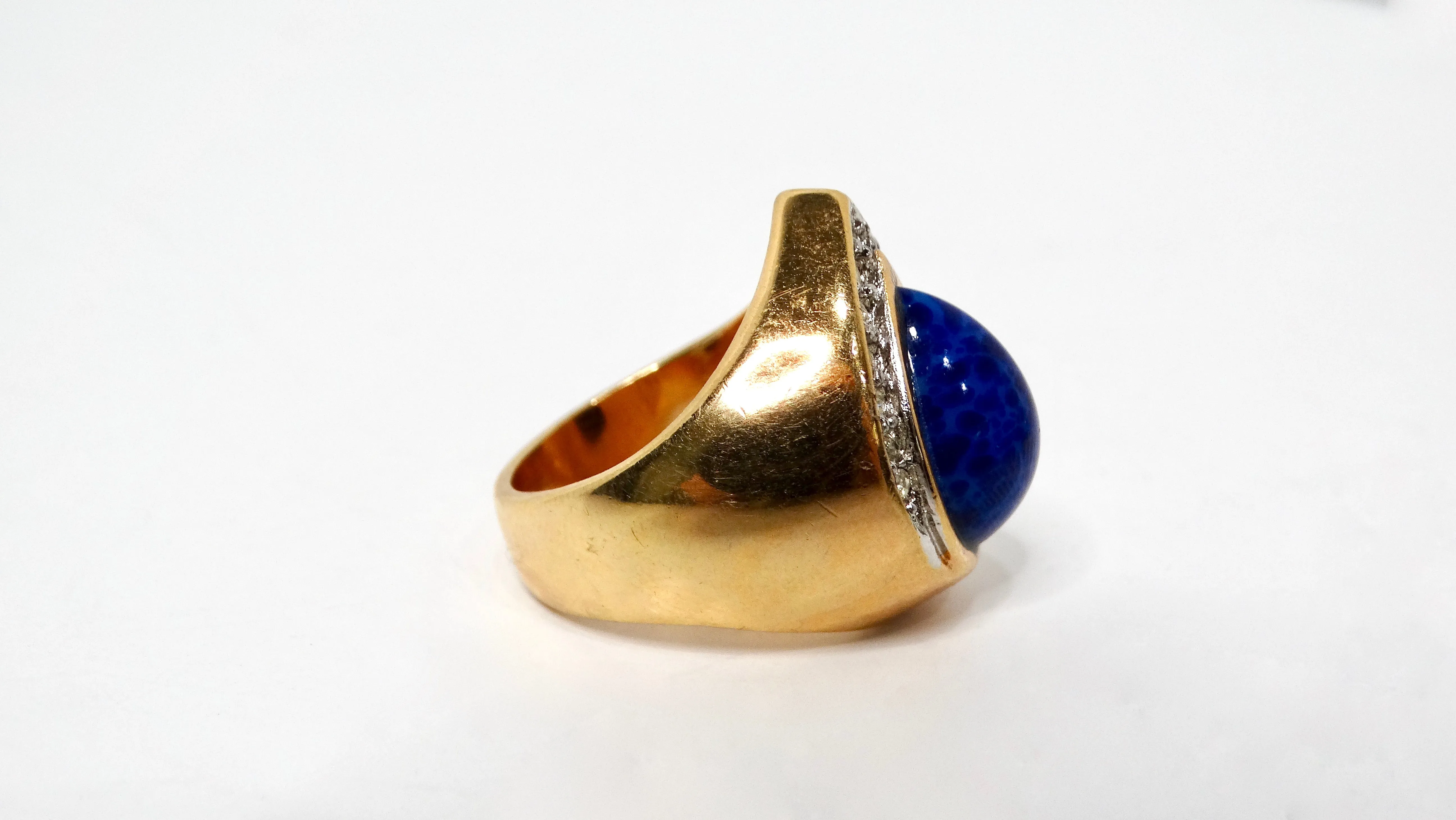 1990s 18k Gold Plated Synthetic Lapis & Crystal Teardrop Cocktail Ring