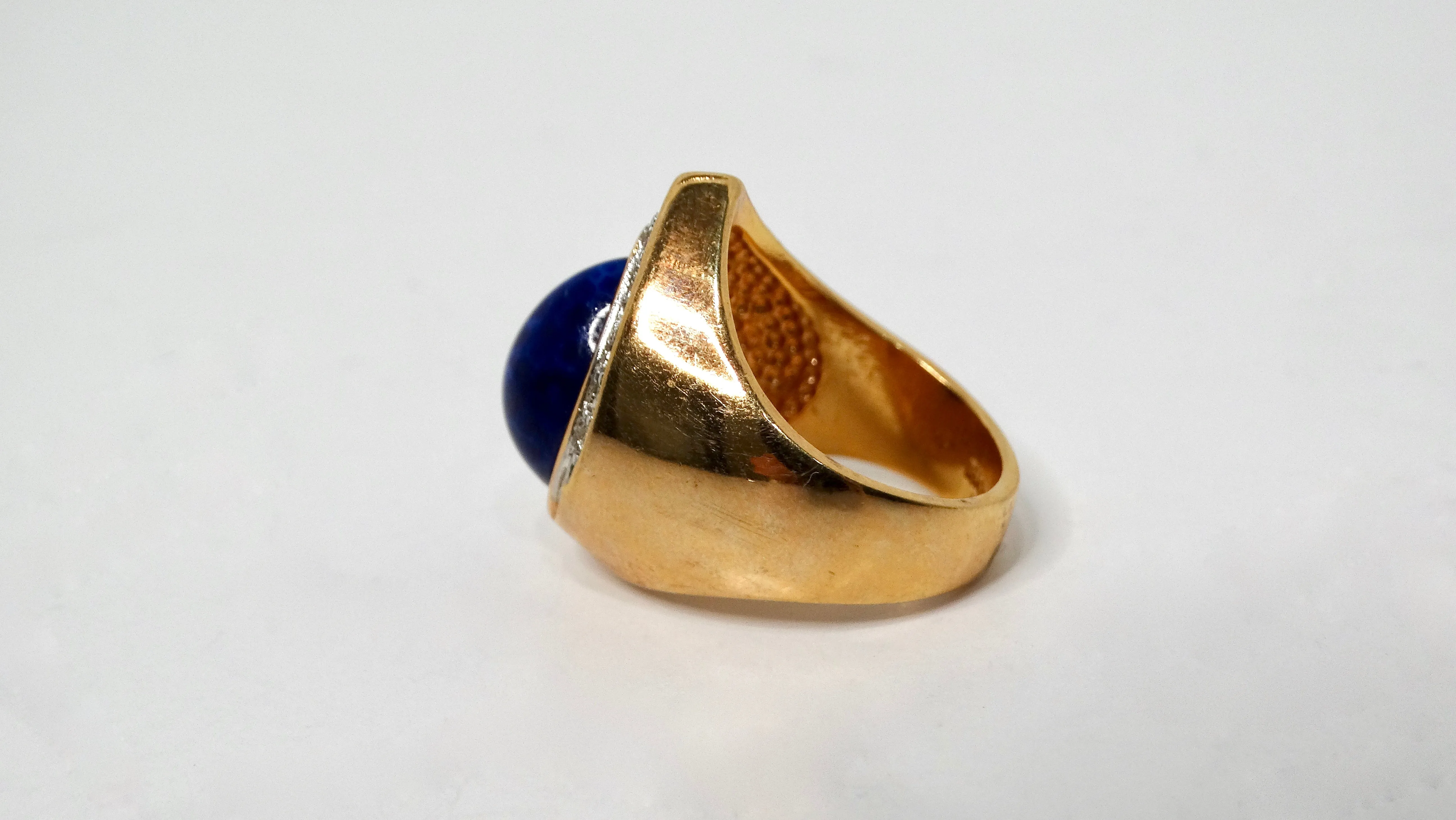 1990s 18k Gold Plated Synthetic Lapis & Crystal Teardrop Cocktail Ring