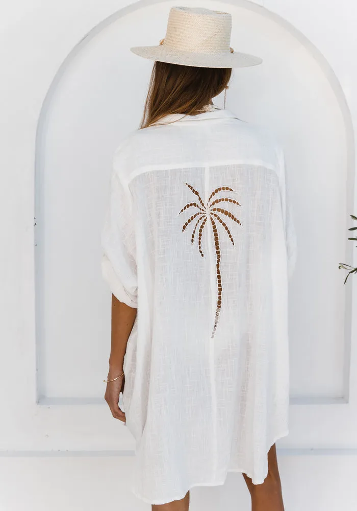 3 Palm Shirt Dress- White PRESALE