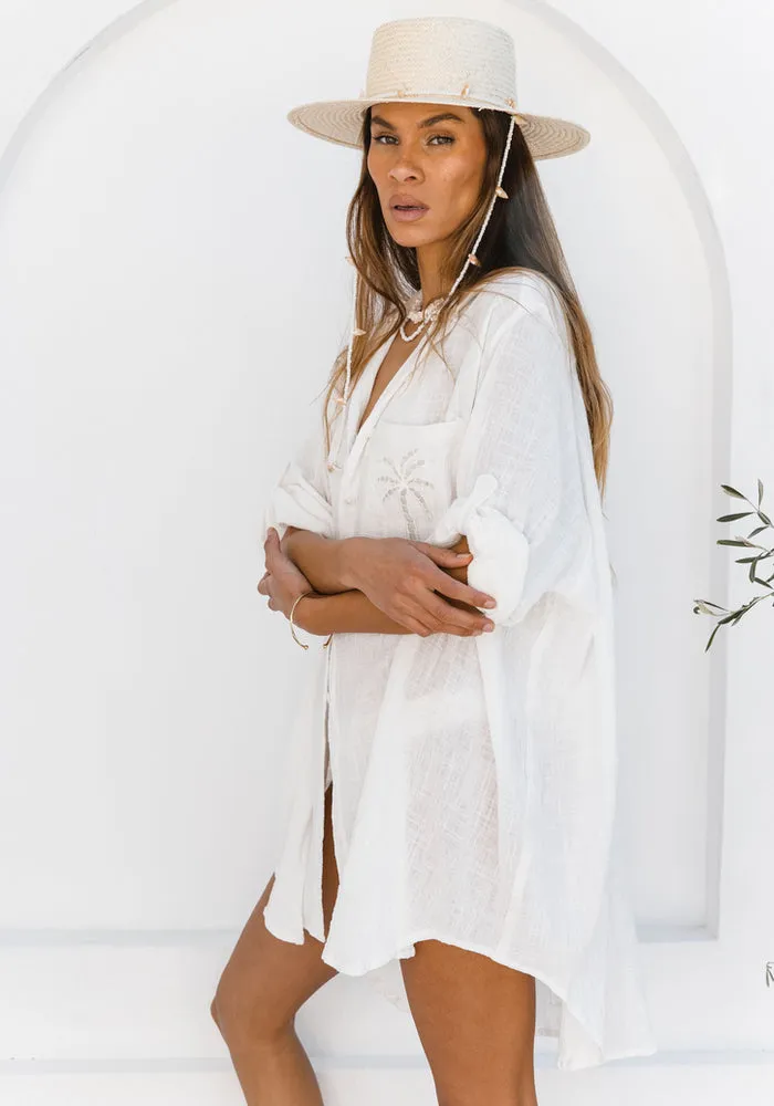 3 Palm Shirt Dress- White PRESALE