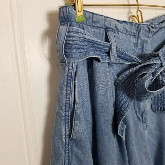 3.1 Phillip Lim Blue Chambray Shorts Womens 4 Tied Waist Wide Leg Tencel