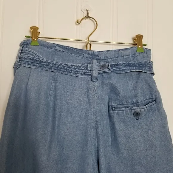 3.1 Phillip Lim Blue Chambray Shorts Womens 4 Tied Waist Wide Leg Tencel