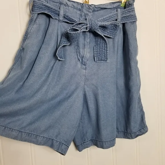 3.1 Phillip Lim Blue Chambray Shorts Womens 4 Tied Waist Wide Leg Tencel