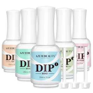 5 3 Pcs Dip Powder Liquid Set - 15Ml/0.5Oz Large Capacity Dipping Powder Base & Top, Bond, Activator, Brush Saver for Dip Powder Nail Kit Salon Home No Nail Lamp Needed
