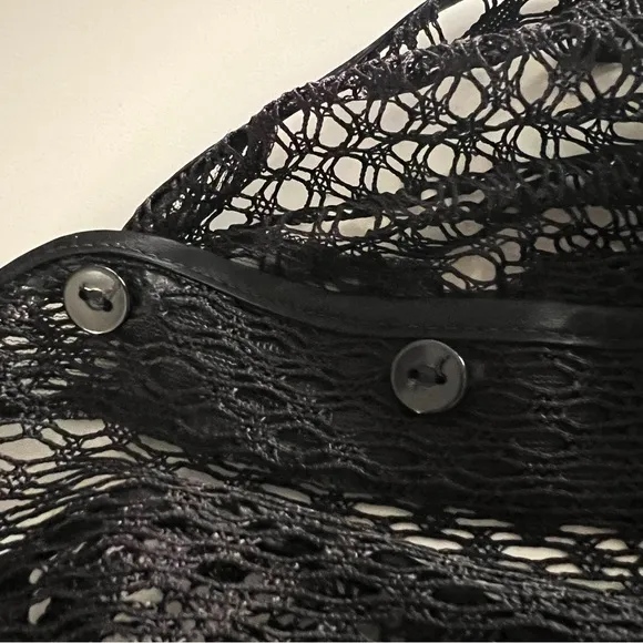 80s bebe moda Lace Macramé Crochet cardigan black button down V-neck
