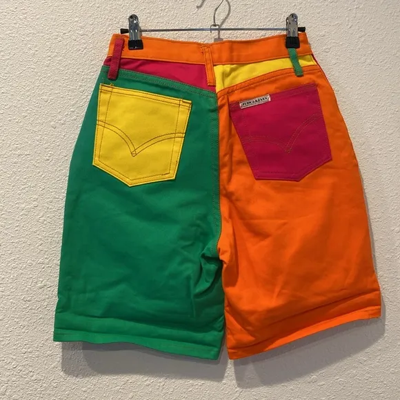 90s‎ colorblock denim shorts