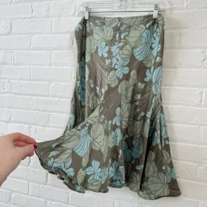 90s Y2K New York &amp; Co 100% Silk Bias Cut Floral Midi Skirt Size L