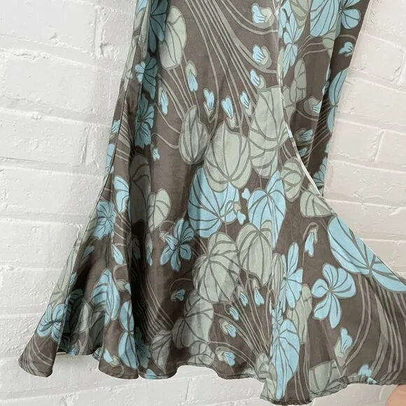 90s Y2K New York &amp; Co 100% Silk Bias Cut Floral Midi Skirt Size L