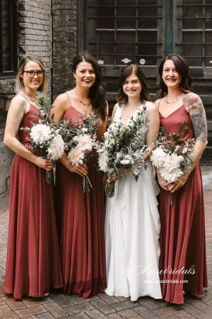 A-line Spaghetti Straps Long Bridesmaid Dresses, Wedding Party Dresses, MBD190