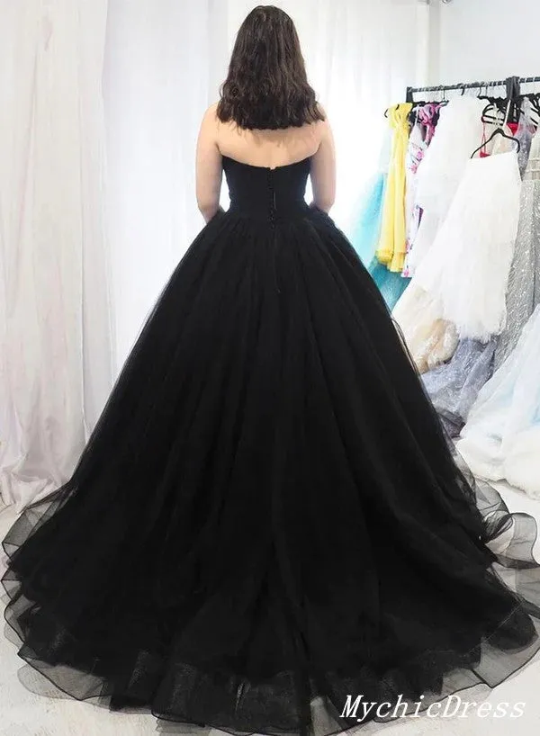 A Line Tulle 2025 Black Prom Dresses UK Sweetheart Strapless Long Evening Gown
