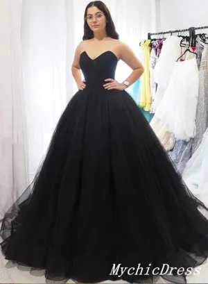 A Line Tulle 2025 Black Prom Dresses UK Sweetheart Strapless Long Evening Gown