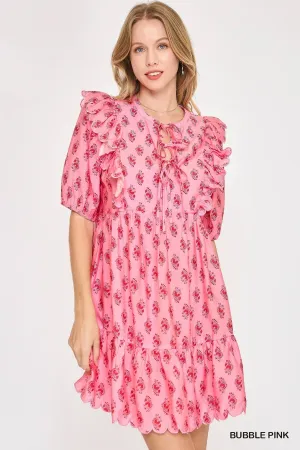 Abstract Print Mini Dress with Front Rib
