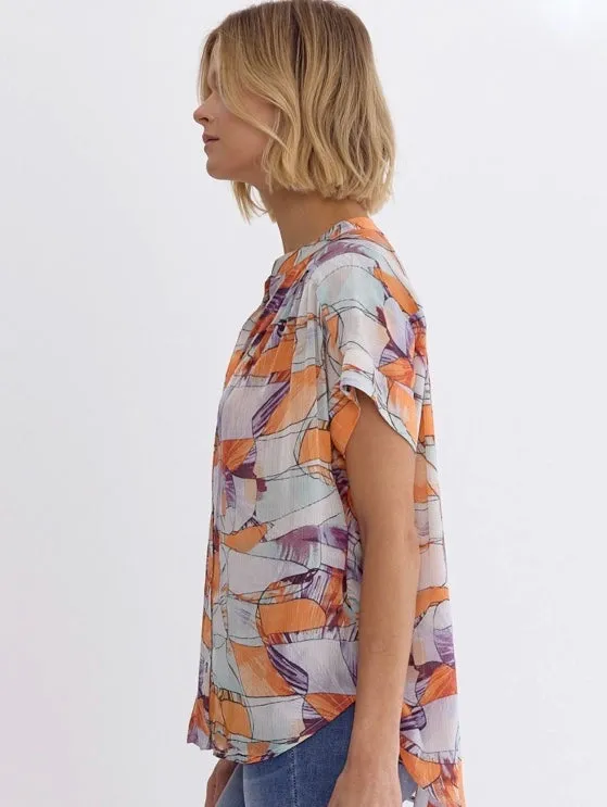 Abstract Sunset Button Down Top