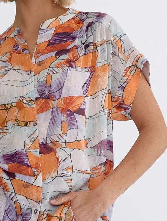 Abstract Sunset Button Down Top