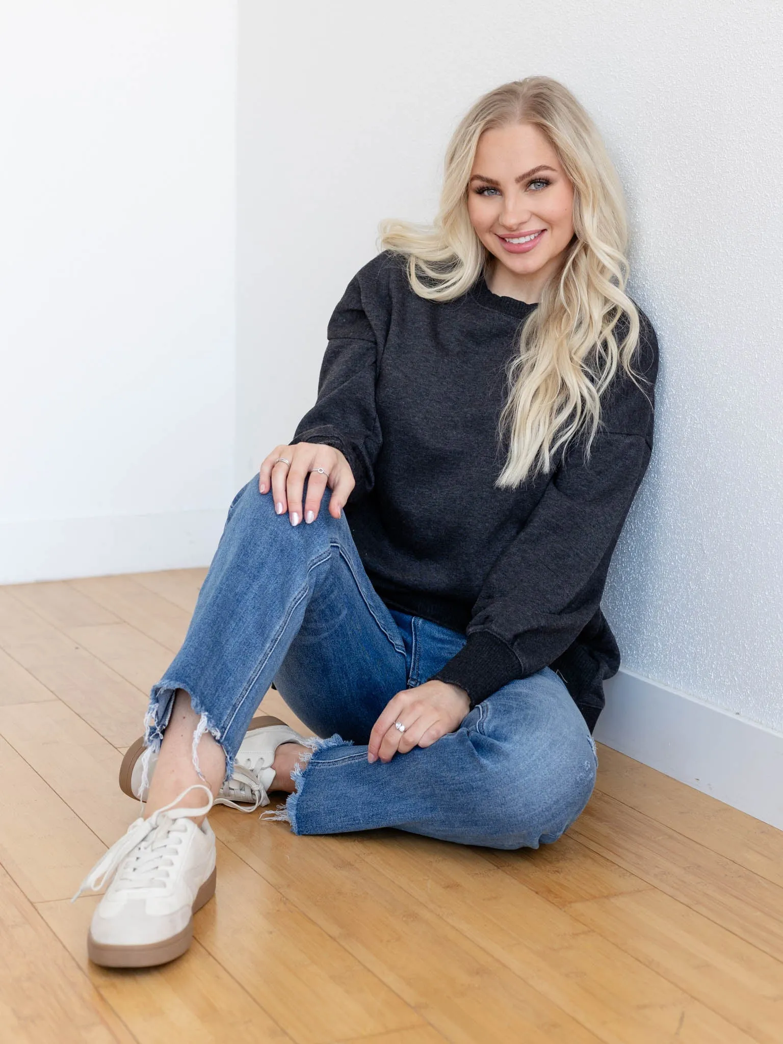 Acid Wash Hi-Low Hem Fleece Pullover