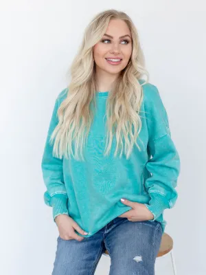 Acid Wash Hi-Low Hem Fleece Pullover