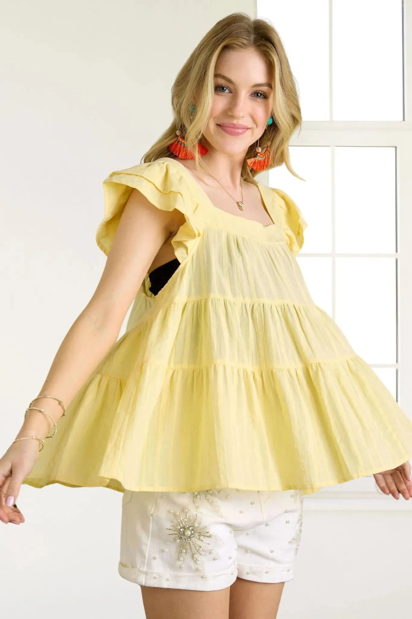 ADORA Ruffle Sleeve Babydoll Tunic Top