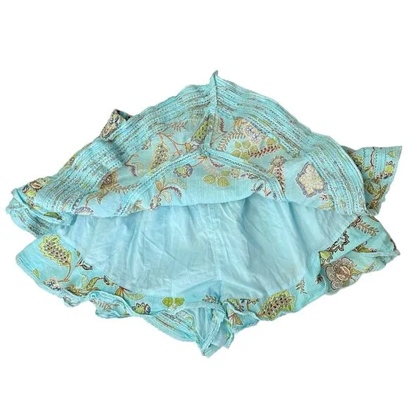 Aerie Rock And Ruffle Floral Cotton Mini Skirt Blue Teal Size S Flowy Pull On