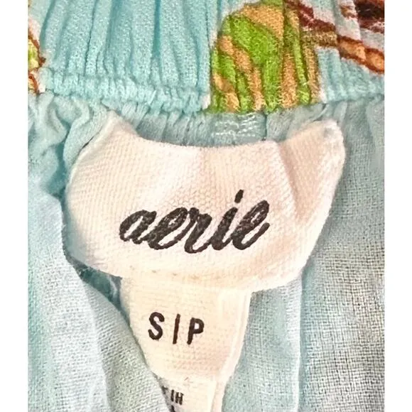 Aerie Rock And Ruffle Floral Cotton Mini Skirt Blue Teal Size S Flowy Pull On
