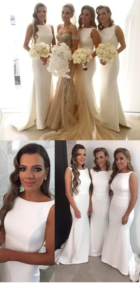 Affordable White Sexy Mermaid Long Wedding Party Bridesmaid Dresses, BG51253