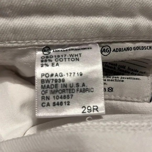 AG Adriano GOLDSCHMIED The Ballard White Slim Boot Cut Jean Size 29R