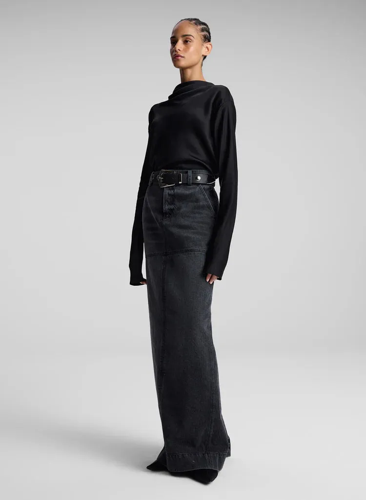 A.L.C. Hunter Denim Maxi Skirt in Washed Black