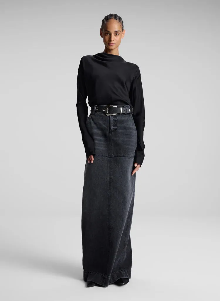 A.L.C. Hunter Denim Maxi Skirt in Washed Black