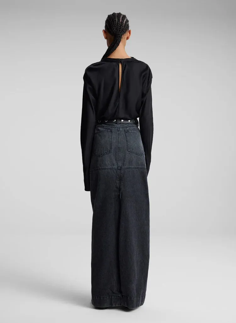 A.L.C. Hunter Denim Maxi Skirt in Washed Black