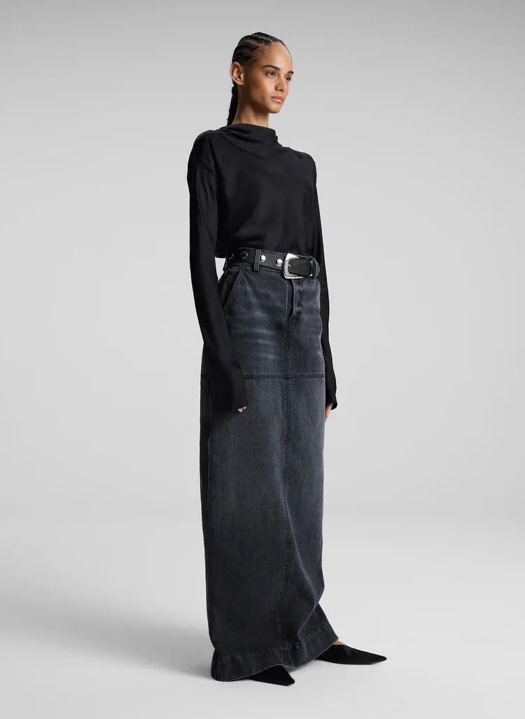 A.L.C. Hunter Denim Maxi Skirt in Washed Black