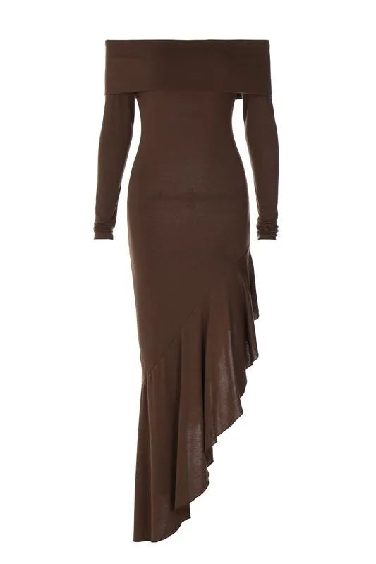 Alie Off-shoulder Flare Midi Knit Dress