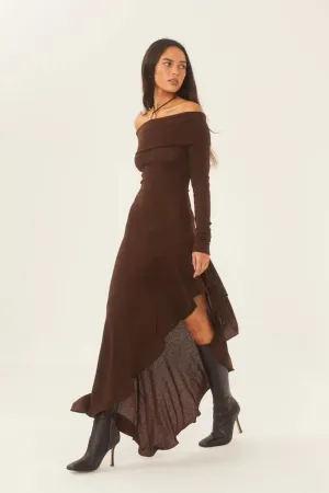 Alie Off-shoulder Flare Midi Knit Dress