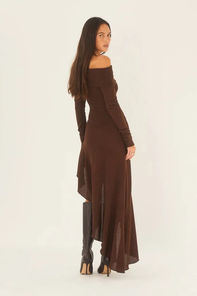 Alie Off-shoulder Flare Midi Knit Dress