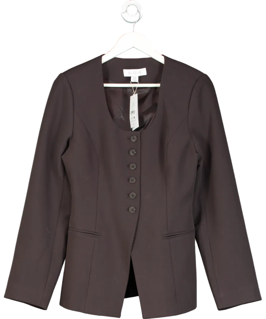 Aligne Brown Daphne Scoop Neck Waisted Blazer UK 10