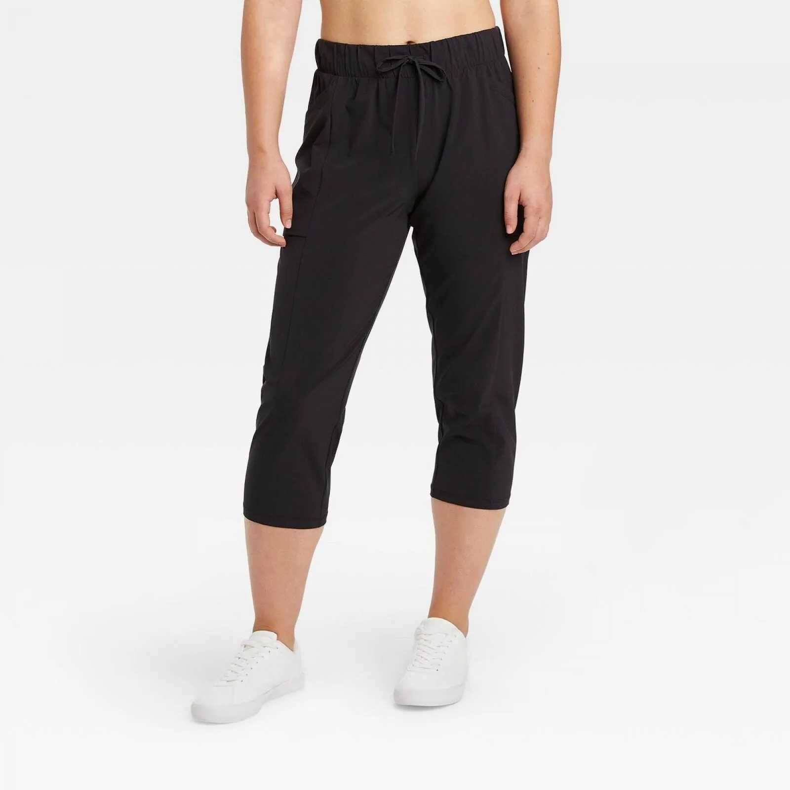 All in Motion Mid-Rise Stretch Woven Tapered Leg Capri Leggings 21" Black XS