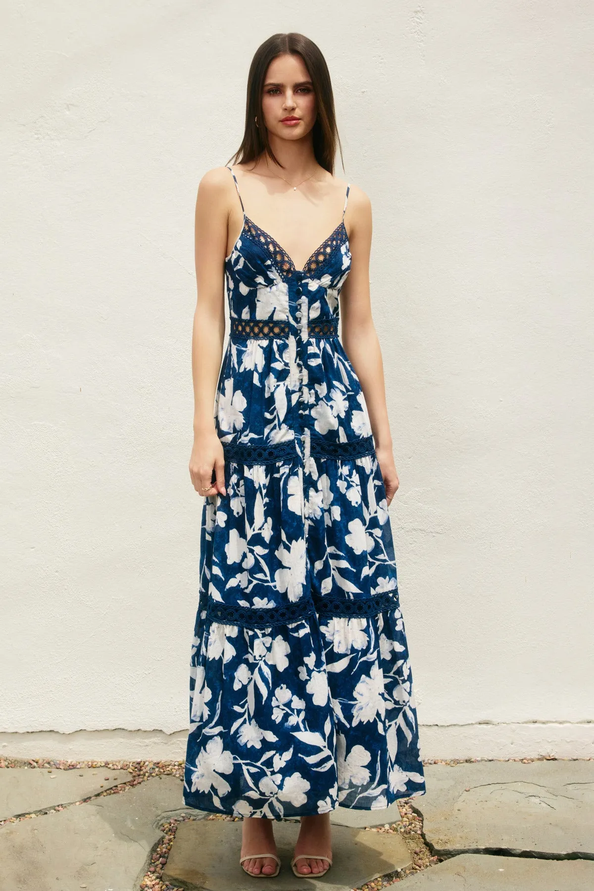 Amabel Lace Inset Tiered Maxi Dress