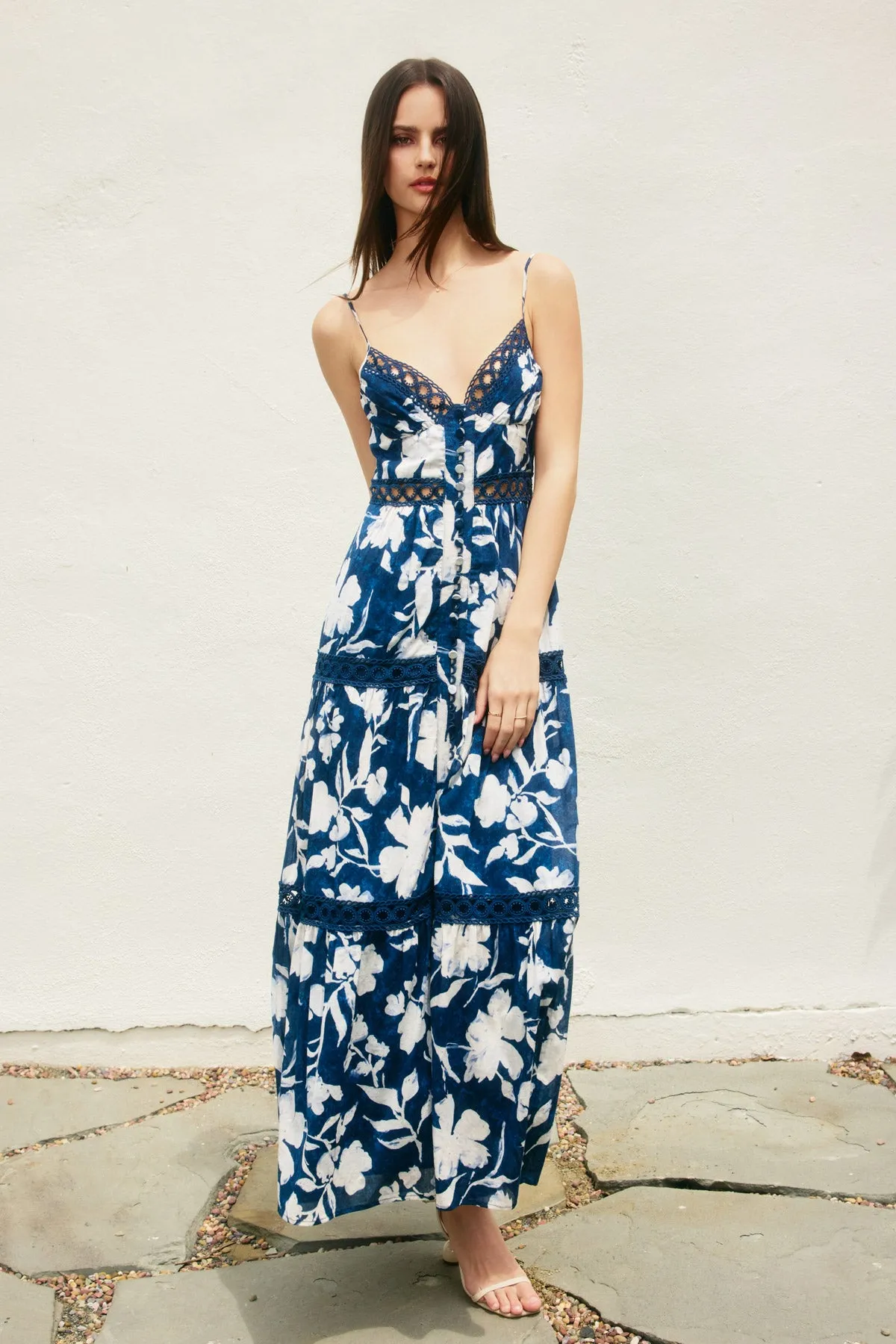 Amabel Lace Inset Tiered Maxi Dress