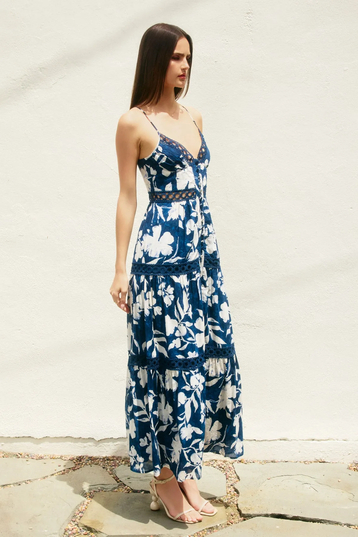 Amabel Lace Inset Tiered Maxi Dress
