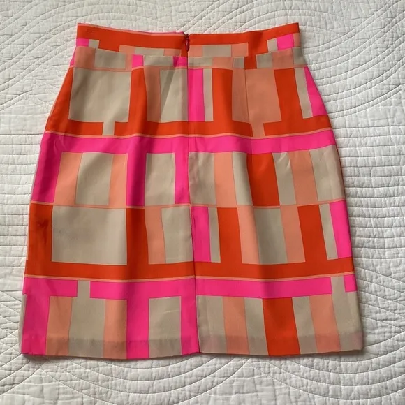 Amanda Uprichard Plaid Geometric Mini Skirt Satin Silk Hot Pink Cream XS