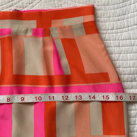 Amanda Uprichard Plaid Geometric Mini Skirt Satin Silk Hot Pink Cream XS
