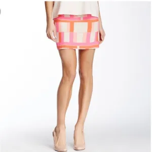 Amanda Uprichard Plaid Geometric Mini Skirt Satin Silk Hot Pink Cream XS