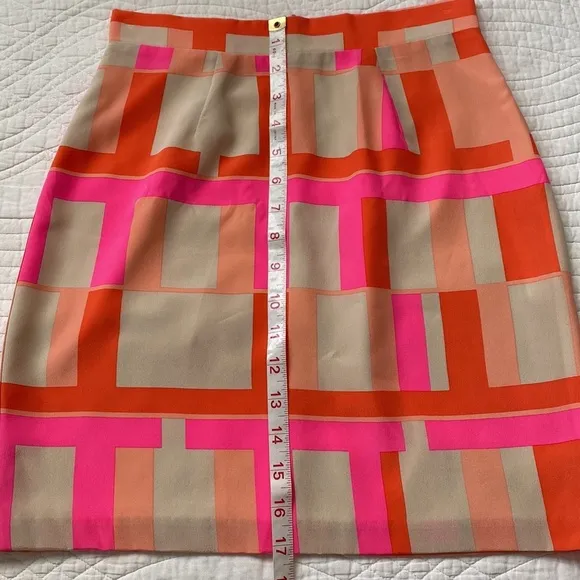 Amanda Uprichard Plaid Geometric Mini Skirt Satin Silk Hot Pink Cream XS