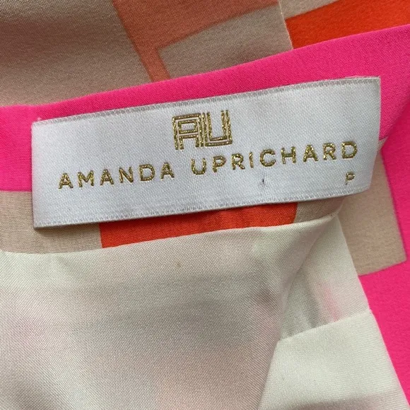 Amanda Uprichard Plaid Geometric Mini Skirt Satin Silk Hot Pink Cream XS