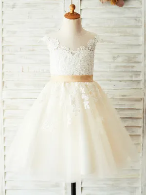 Amazing Jewel Neck Sleeveless Sash Kids Party Dresses