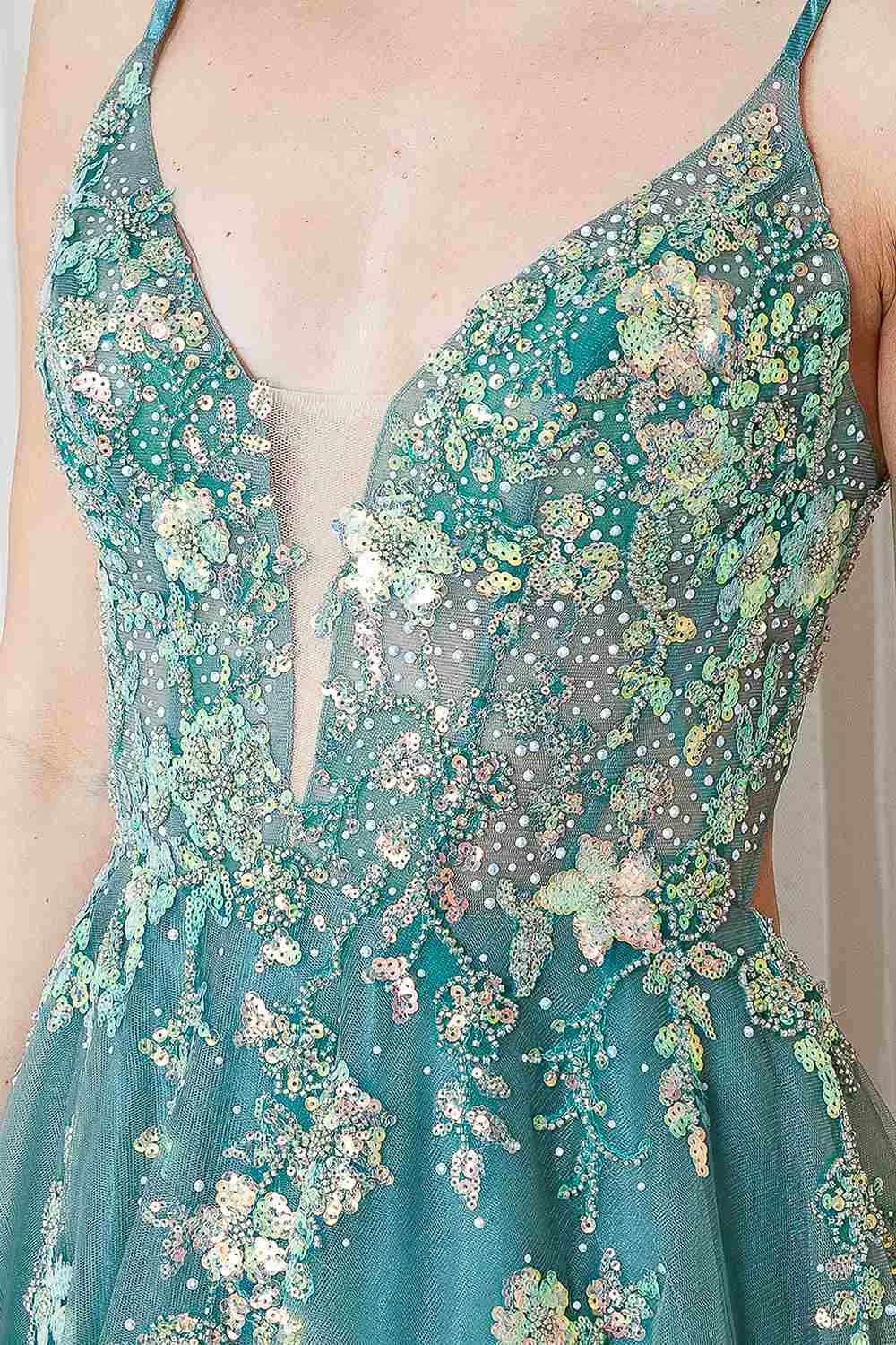 Amelia Couture TM1003 Long A-Line Ethereal Mesh Skirt Side Slit Dress