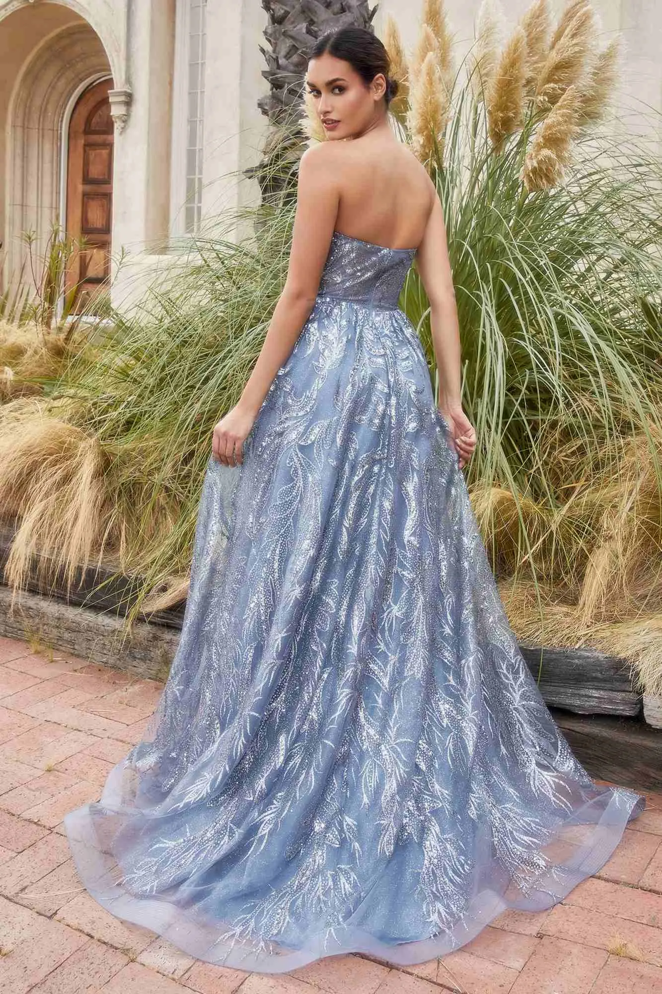 Andrea & Leo A1174 Shimmer Leaf Motif Ball Gown with Matching Shawl
