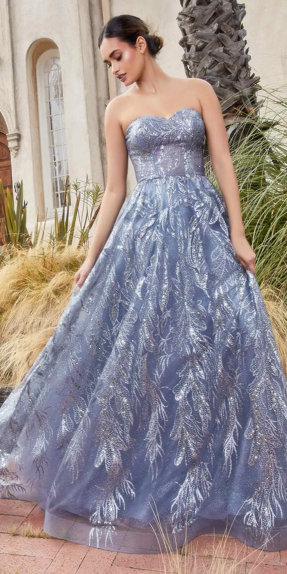 Andrea & Leo A1174 Shimmer Leaf Motif Ball Gown with Matching Shawl