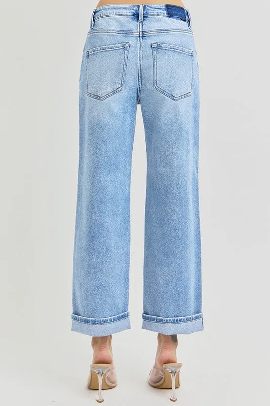 Ankle Wide Leg Cuffed Jeans Plus Size